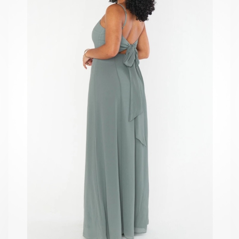 Show Me Your Mumu Lauren Tie Back Sage Green Chiffon Gown Maxi Dress XL NEW - Picture 2 of 14